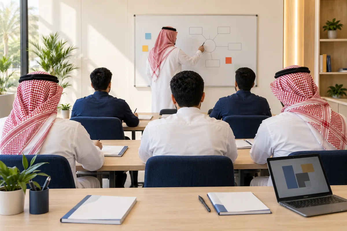 شباب في لقاء تدريبي داخل مقر جمعية رعاية الأجيال